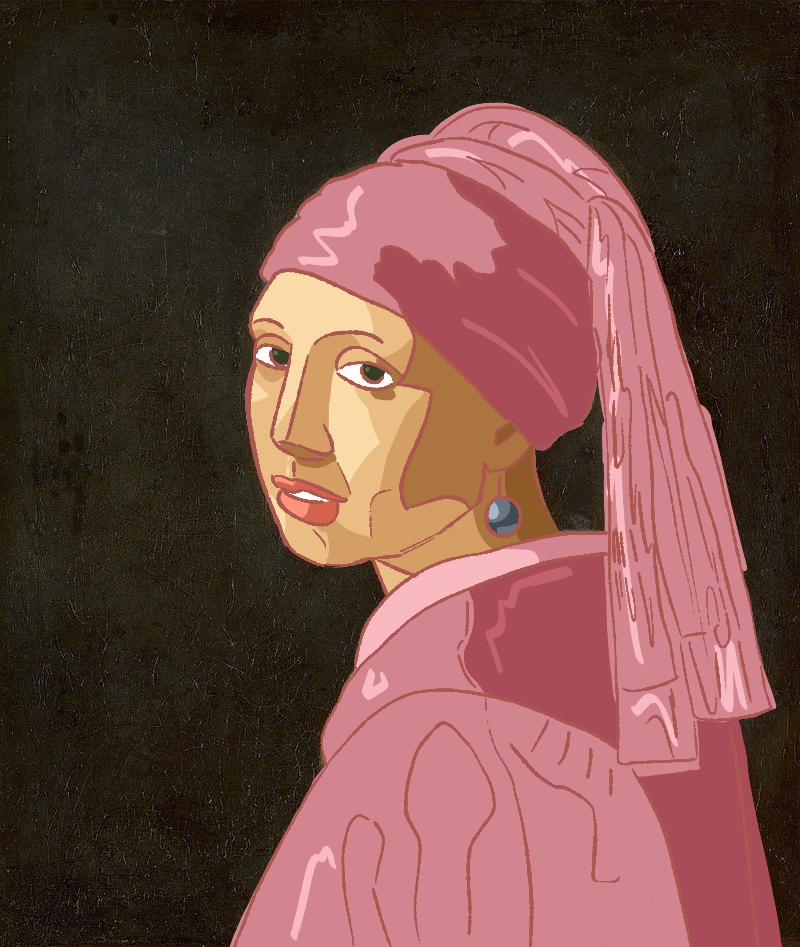 Stylized 'Girl with a Pearl Earring' redraw — full