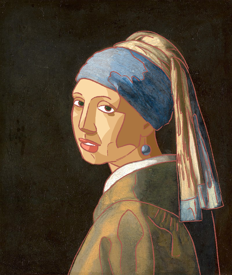Stylized 'Girl with a Pearl Earring' redraw — just the face and outline